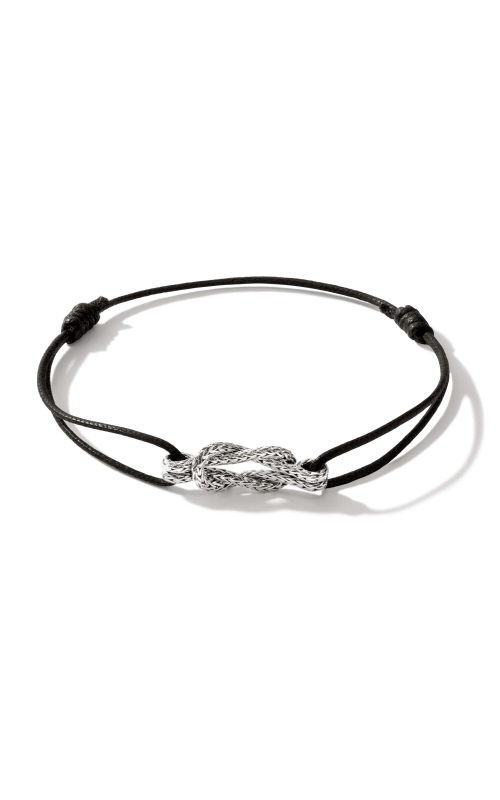 White Sterling Silver John Hardy Love Knot Chain Bracelet on a Black Cotton Cord