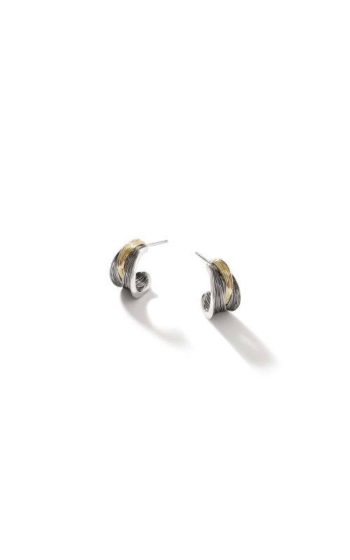 White Sterling Silver John Hardy Bamboo 18 Karat Yellow Gold & Silver J Hoop Earrings