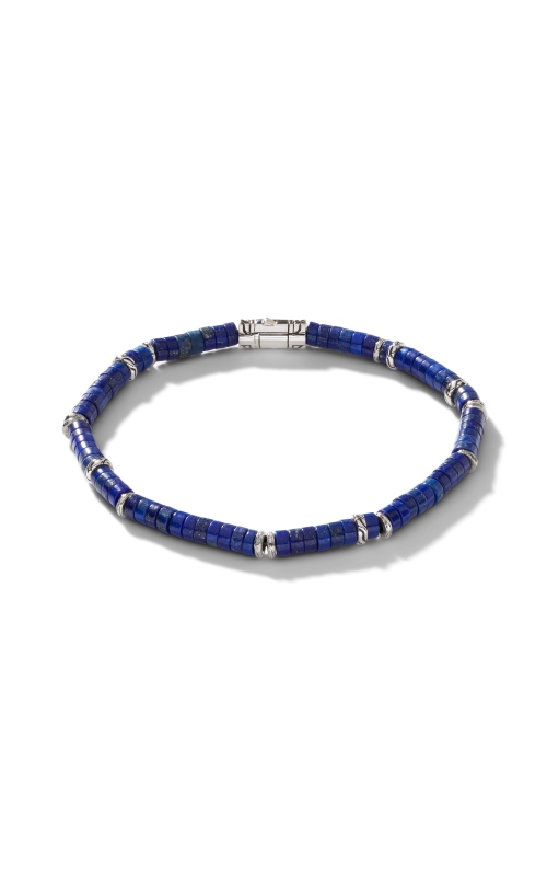 John Hardy White Sterling Silver Classic Chain Heishi Bracelet with 4mm Lapis Lazuli Beads