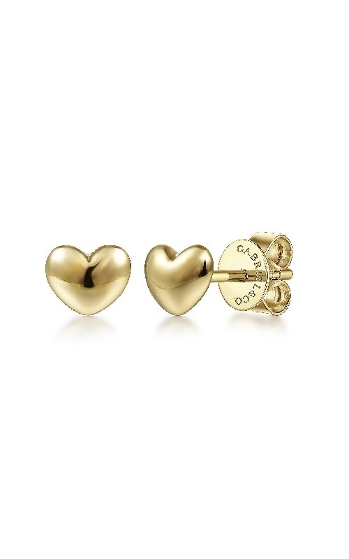 Gabriel & Co.:14 Karat Yellow Gold Contemporary Puff Heart Stud Earrings.