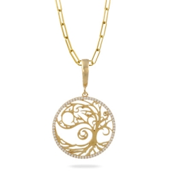 Hot Deal;  18 Karat Yellow Gold Diamond Family Tree Medallion Pendant (chain sold separately)